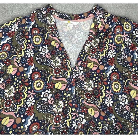 Boden Dress US Size 12L Olive Floral Button Front Pockets Cotton Modal Retro - Picture 3 of 16
